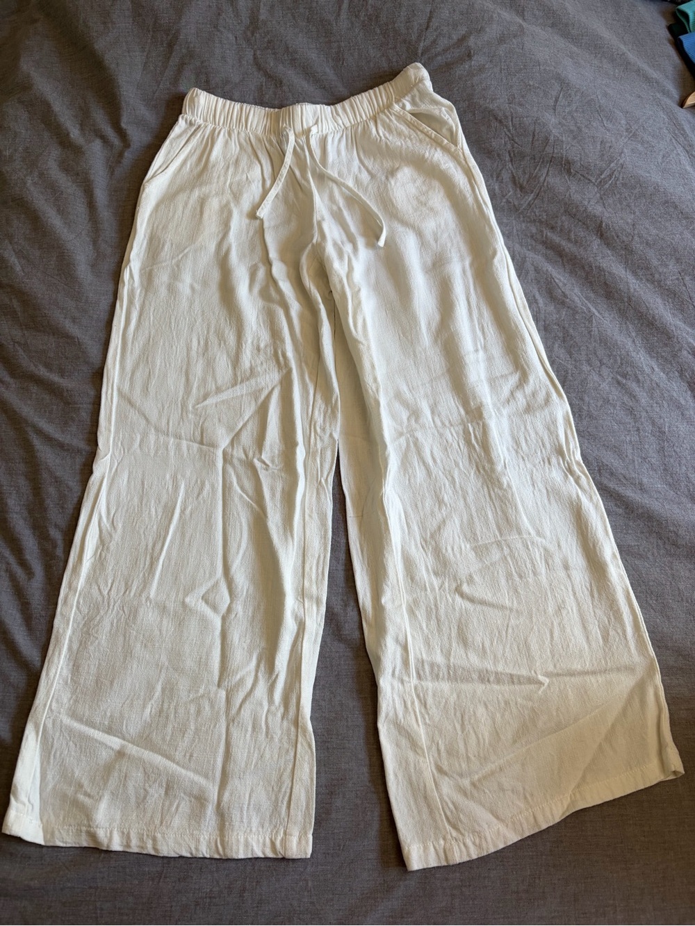 SHEIN Cream Wide-Leg Drawstring Pants